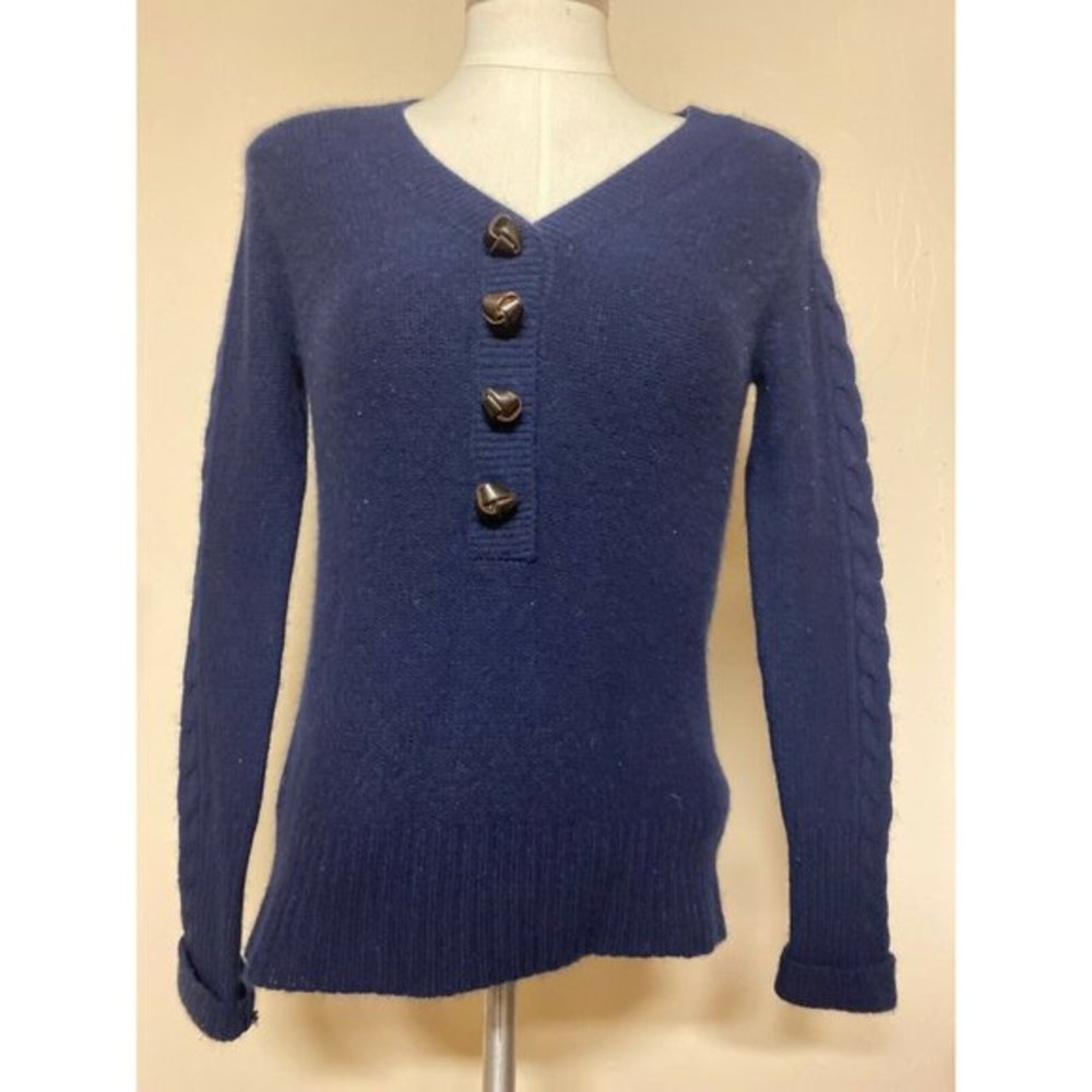 Malika 100% Cashmere Women's Henly Sweater Blue Si